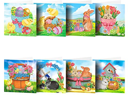 Hinestone Lot de 12 cartes de vœux d'anniversaire 5D avec broderie diamant à faire soi-même - Cartes postales pour anniversaire, Pâques, loisirs créatifs, cadeau (I)
