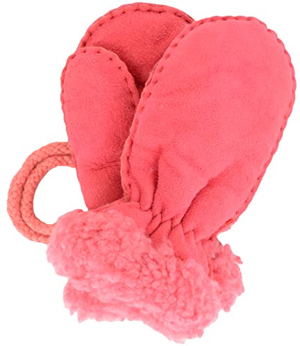 SNUGRUGS Manoplas de piel de oveja auténtica cosidas a mano para niños con pulgar y cordón, rosa, Talla única