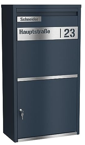 Graviers Design Boîte aux lettres personnalisée, autoportante, en acier revêtu par pulvérisation, avec plaque nominative en acier inoxydable, gravure découpée, boîte aux lettres, anti-retour pour