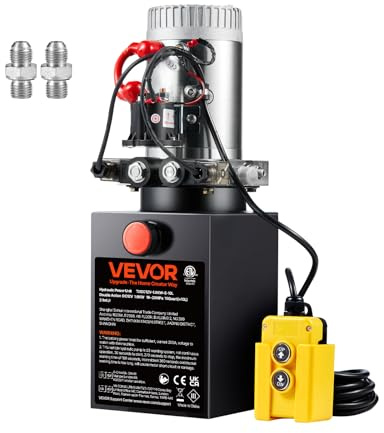 VEVOR Pompe Hydraulique DC 12 V 9,5 L Groupe Hydraulique Double Effet Débit d'Huile 3,44 L/min Max Pression de Décharge 22 MPa pour Camion à Benne Basculante Nacelle Élévatrice Remorque Levage Bennage