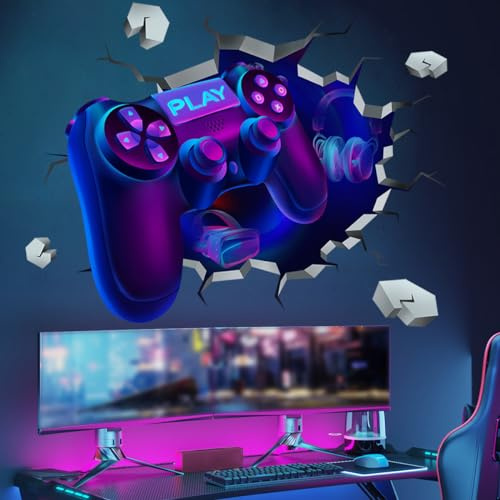 COVPAW Väggtatuering 3D gamer väggklistermärken barnrum pojkar färgglada gamer affisch gaming väggbild för sovrum pojke tonåring videospel väggdekal för ungdomsrum dekoration present (gamepad)