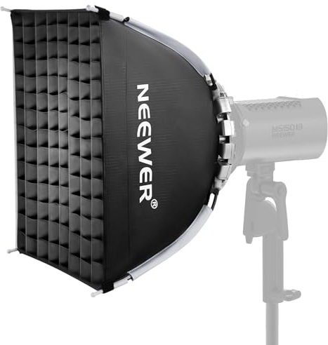 NEEWER 40cmx40cm Configuración Rápida Plegable Softbox Cuadrado con Difusores/Honeycomb Grid/Bolsa, Bowens Mount Compatible con Godox Aputure 120d Luz Continua de Vídeo Q4 Flash de Estudio, NS15S