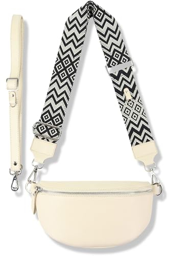 Blade Bauchtasche Damen Echtleder, stylisch Umhängetasche Damen, Crossbody Bag Damen mit 2 abnehmbaren verstellbaren Schultergurten - Brusttasche für Frauen-Creme (Groß/Opt-1)