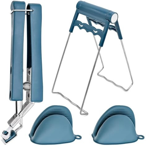 VireEyU Ensemble de 4 Ustensiles de Cuisine Résistant à la Chaleur - Pinces en Acier Inoxydable et Gants de Protection en Silicone pour une Cuisson Sûre dans Instant Pot, Micro-Ondes et Plus Encore