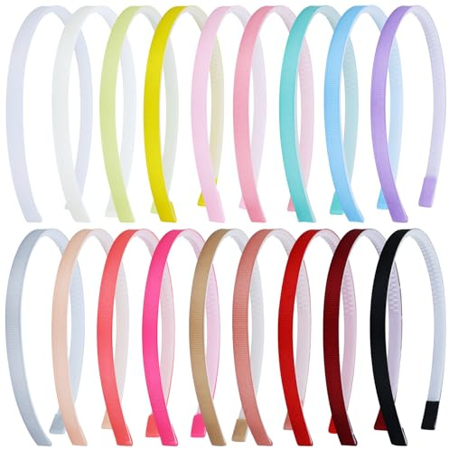 Dizila 18 Pieces Candy Color Width 1cm Blank DIY Craft Project Plastic Headbands Hair Hoops Hair Accessoris for Women Girls Teens Kids
