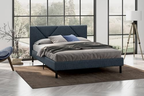 Dmora - Lit Double Calitri, Sommier pour Chambre, Literie par Chambre, Support de Matelas, Adapté à Un Matelas de 140x190 cm, Bleu