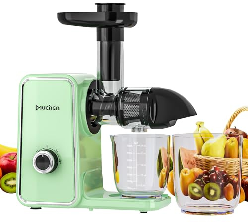 Muchen Slow Juicer Entsafter Gemüse und Obst, mit Rückwärts-Kau-Funktion, Einfache Reinigung, Geräuscharm, sicher und effizient, GRÜN