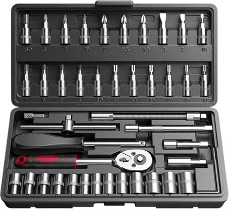 Cassetta Attrezzi Valigetta Attrezzi Set Di 46 Attrezzi For Meccanico Auto, Chiave A Bussola, Strumento Di Riparazione Auto, Kit Di Attrezzi For Motociclette Cassetta Attrezzi Completa