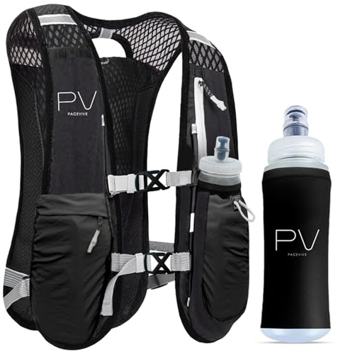 Running Vest Men and Women with 500ml Soft Water Bottle - Lightweight Hydration Vest with 6 Pockets and Waterproof Phone Pocket - Reflective Trail Running Backpack for Marathon , Hiking , Cycling