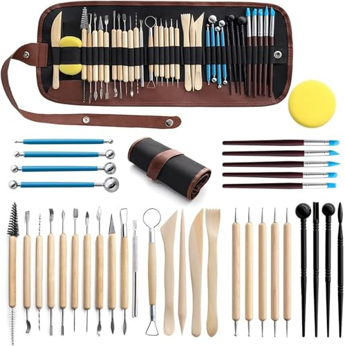 LINPHCEY Kit för skulptering av 36 st lerverktyg – lättanvänd dubbeländad polymer och keramik snideri med bekväma greppverktyg för lerskulptur och modelleringslera, idealisk för barn och vuxna