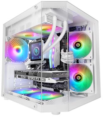 Mars Gaming MC-3TLITE, MicroATX Gaming-Gehäuse, Dreifaches Durchgehendes Gehärtetes Glas, 120mm FRGB-Lüfter Hinten, Doppelkammerstruktur, Kompakter Mini-Tower-PC mit Großem Innenraum, Weiß