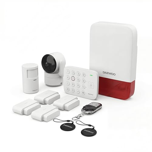 Daewoo Alarme Maison Connectée sans Abonnement WiFi & GSM – Vigilia VIG102+ avec Caméra Full HD, Sirène Extérieure, Détecteurs de Porte et Mouvement – Système sans Fil, Compatible Animaux