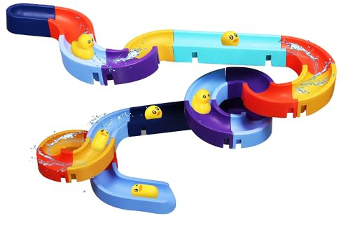 Kids Bath Toys, 34Pcs Track Game Bath Shower Water Toys, DIY Educational Bathtub Toys for Toddlers Ages 3 4 5 6 Year Olds Boys Girls