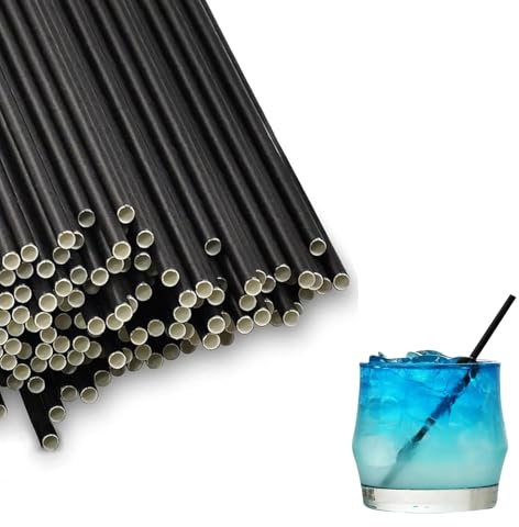 Svarta papperssugrör 500-pack, papperssugrör 6 mm x 147 mm, biologiskt nedbrytbara sugrör gjorda av robust kraft, engångssugrör för fester, bröllop, födelsedag