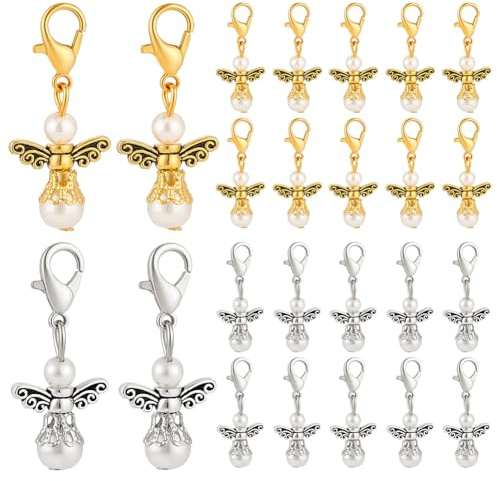 PH PandaHall 40 st berlocker, skyddsängel, 2 färger, änglavingar, 3 cm änglar, vingar, hängen i tibetansk stil för halsband, armband, örhängen, nyckelring, smyckestillverkning, gör-det-själv hantverk