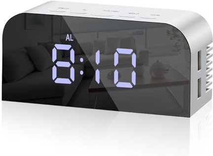 Vinabo Sveglia da Comodino Digitale Alimentata a Batteria, con 2 Porte USB di Ricarica, Radiosveglia Moderna, Orologio da Tavolo con 2 Livelli di Luminosità per Camera da Letto