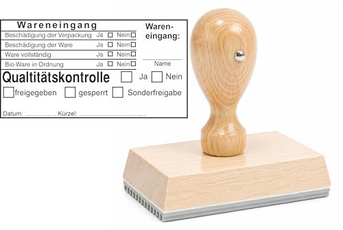Die Stempel GmbH Tampon de contrôle de la réception des marchandises - Tampon en bois individuel - Tampon de contrôle de qualité - Entrée de marchandises - HACCP - Tampon de contrôle avec plaque texte