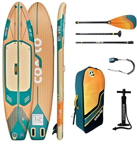 Coasto - Sup Stand Up uppblåsbar paddel Coasto Flip 11'5 - PB-CFLIP115-348x81x15 cm dropstitch woven - komplett paket: Leash Pump bärväska - upp till 150 kg - orange