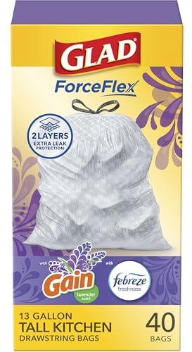 Glad OdorShield Tall Kitchen Drawstring Trash Bags - Febreze Mediterranean Lavender - 13 Gallon - 40 Count