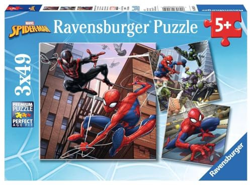 Ravensburger barnpussel 08025 - Spider-Man skyddar staden - 3x49 bitar Spider-Man pussel för barn från 5 år och uppåt