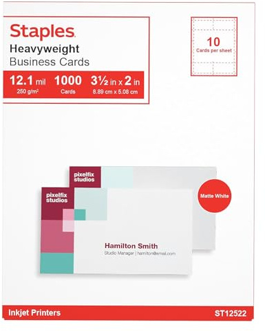 Staples Inkjet Business Cards 2-Inch X 3 1/2-Inch Matte White 1000/Cards, For Office, School & Home