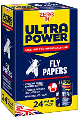Zero In ZER508 Ultra Power Fly Papers (Poison-free, Kills Insects, Use in Homes, Outbuildings and Commercial Premises), Pack of 24, 5x9.5x15.5 cm (Package may vary)