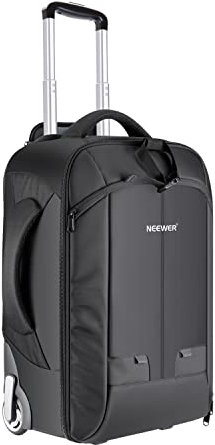 NEEWER 2-in-1 Convertible Rolling Suitcase Backpack Trolley with Double Rod, Anti-Shock Removable Padded Compartment for SLR/DSLR Cameras, Tripod, Lens and Other Accessories (Black/Green)