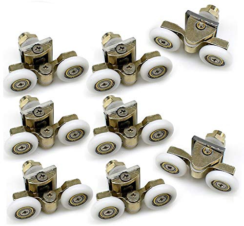 YuanQian Set mit 8 Doppelrollen für Duschkabinentür, Laufrollen, 23 mm Raddurchmesser, oben und unten, Badezimmer-Ersatzteile