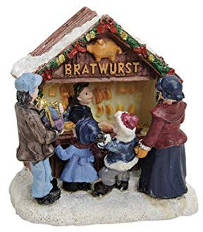 Weihnachtliche Miniatur-Figuren Winterwelt-Szene aus Poly – Marktstand Wurststand B7 x T5 x H7 cm - detailreiche Winterwelt Szene für Weihnachtsdorf Miniaturwelt Weihnachtsdekoration Sammlerobjekt
