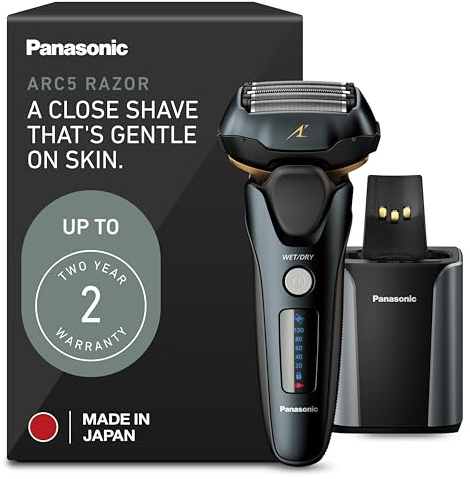 Panasonic Arc5 Wet/Dry Electric Shaver & Trimmer for Men, 16-D Flexible Pivoting Head & Auto Cleaning & Charging System, ES-LV97-K, Black