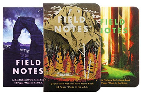 Field Notes: National Parks Series (Série D – Grand Teton, Arches, Séquoia) – Lot de 3 carnets de notes en papier millimétré – 8,9 x 14,9 cm