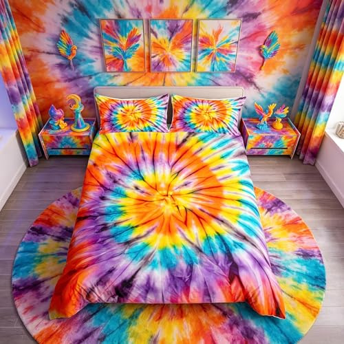 Loussiesd knytfärgad täckfodral boho psykedelisk sängklädesset bohemiskt hippie batikfärgat täcke för barn flickor kvinnor mikrofiber abstrakt konst sängöverkast rum dekor sängkläder kingsize
