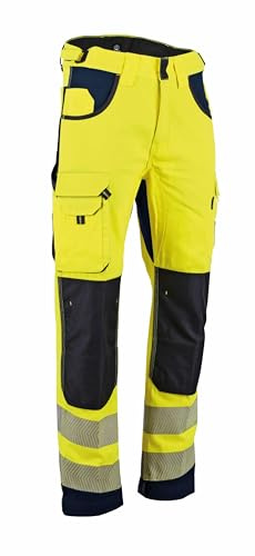 LMA Workwear 1667 Defense Pantalon Bicolore Bien Visible avec Poches aux Genoux, Taille 46, Jaune Fluo/Bleu foncé