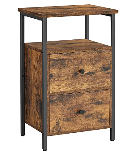 VASAGLE Nachttisch, Beistelltisch, mit 2 Schubladen, für Schlafzimmer, Wohnzimmer, Industrie-Design, vintagebraun-schwarz LET521B01