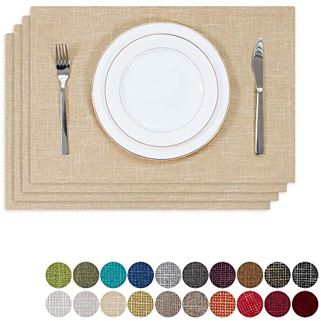 Kevin Textile - Juego de 4 manteles Individuales de Lino de arpillera, Resistentes al Calor, Lavables para Mesa de Comedor, Cocina, 13 x 19 Pulgadas, Color Beige Crema