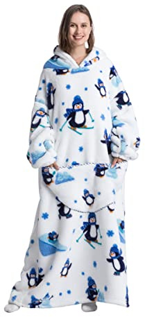 Pterygoid Couverture à capuche surdimensionnée 140cm- Plaid polaire chaud avec manches, avec grande poche et capuche large, pull plaid douillet pour adulte, cadeau hiver cocooning