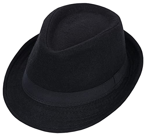 Bamboopack Retro Classic Manhattan Fedora Hut Jazz Cap für Unisex Bühne Performance Party Show Cosplay Hochzeit Alltag, Schwarz , Einheitsgröße