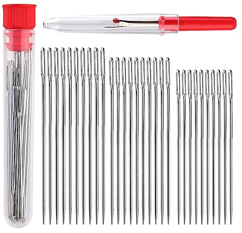 Lot de 30 aiguilles coudre à grand chas aiguille a laine aiguilles à coudre en acier inoxydable 3 tailles main aiguilles à tricoter avec découseur pour travaux manuels et couture