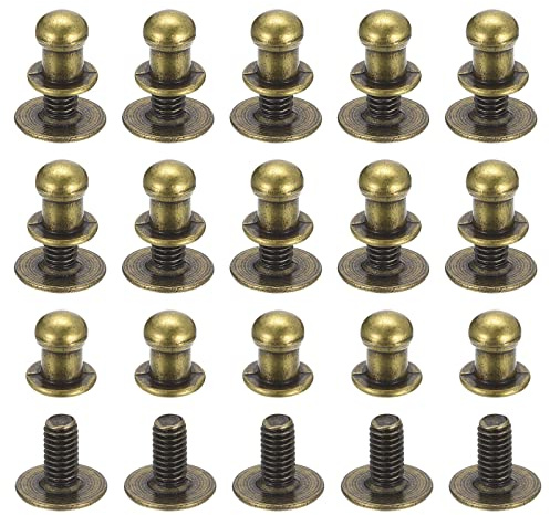 sourcing map 5mm Ball Head Stud Rivets Screw Back, 15Pack Round Head Button Nipple Rivet for DIY Leather Craft Handbag Belt, Bronze Tone