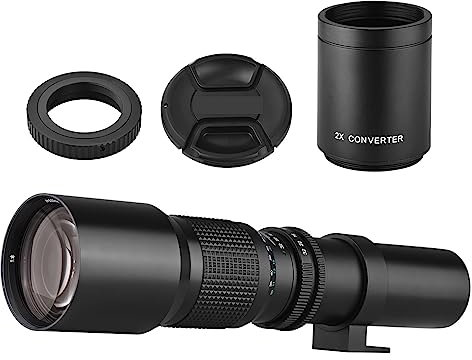 500mm/1000mm f/8 MF Camera Telephoto Lens with 2X Converter Lens, for Canon EOS 80D EOS 90D EOS 5D IV EOS 6D II EOS 7D II