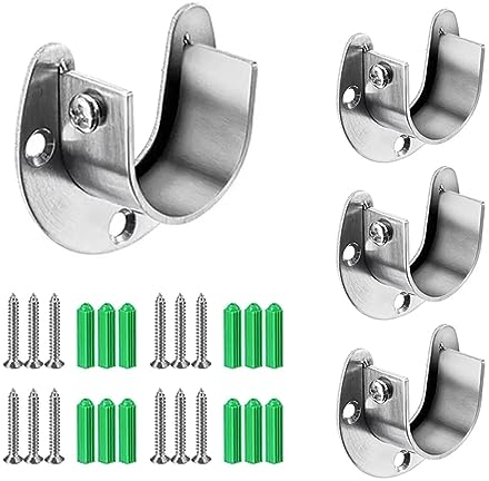 4 Stück Stangenhalterung, 52x44mm Kleiderstangenhalter, mit 12 Stück Schrauben und 12 Stück Expansionsschrauben, Rundrohr Halterung für Schrankrohr Stange(Silber)