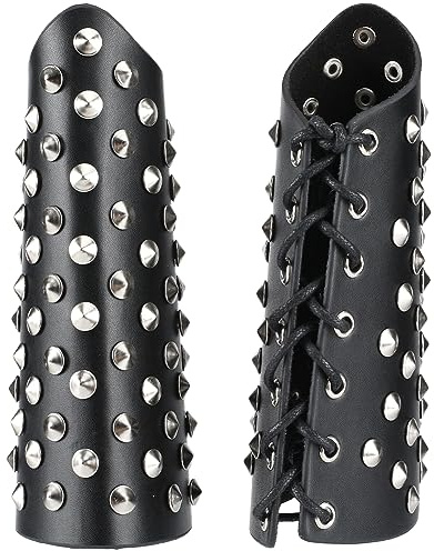 GORGECRAFT 2 pz Bracciale Armatura Polsino Guanto In Pelle Polsino con Rivetti Punte Protezioni per Braccio In Pelle PU Bracciali per Tiro con L'Arco In Pelle Nera per Halloween Giochi di Ruolo Gotico