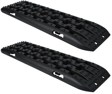 UISEBRT 2 Stück Offroad Tracks Traction Mats Anfahrhilfe Schlamm Sand Schnee Recovery Board, Reifenleiter Traktionshilfe mit Aufbewahrungstasche für Geländewagen Wohnmobil PKW LKW, Schwarz
