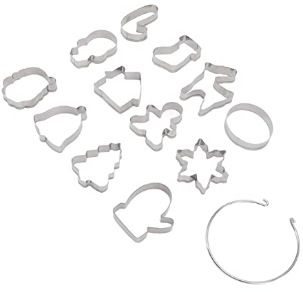 12 Stück Weihnachts-Ausstechformen aus Metall, Weihnachtliches Motiv, Schnellverschluss-Ausstechformen aus Edelstahl, Silberfarben, Mit Aufbewahrungsringen