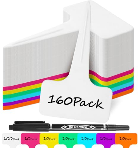 Lot de 160 étiquettes pour plantes en plastique de qualité supérieure – 100 blanches + 60 x multicolores, étiquettes pour plantes à étiqueter, résistantes aux intempéries, étiquettes pour plantes,