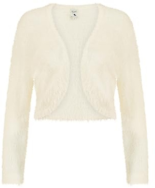 Yumi Ivory Eyelash Knit Bolero (UK, Alpha, L, Regular, Regular, White)