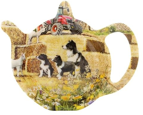The Leonardo Collection Macneil Studios Collie & Sheep Teabag Tidy | Encantador Soporte de cerámica para bolsitas de té con diseño de Collie y ovejas | Ideal para los Amantes del té | Accesorio