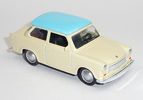 Generisch Modellauto kompatibel mit Trabant 601 weiß mit hellblauem Dach ca. 1:60/7-8 cm Spritzguss Metall