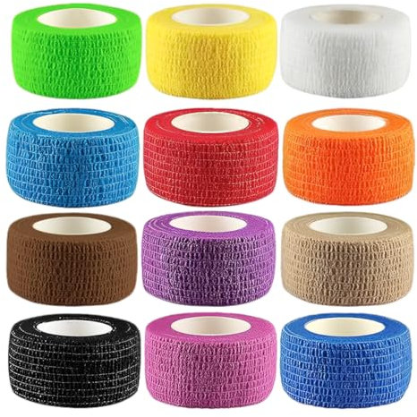 XUZOPIM 12 Rouleaux Bandage Autoadhésif 2,5 Cm X 4,5 M Cohésive Bandage Cohésifs Bande Adhésifs Pansements Sports Bande Auto-Adhésif Elastiques Bandage Pour Doigt Mains Pieds Poignets