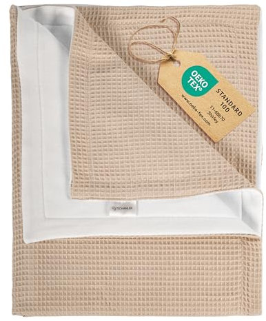 TSCHAMLER® Babydecke Fleece & Waffelpique, weich & atmungsaktiv, Oeko-TEX® Zertifiziert, Baby Decke in hochwertige Geschenkbox, Winter - wärmende Kinderwagendecke für Neugeborene, Beige